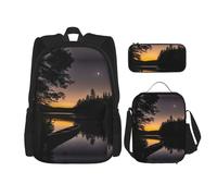 KoNsev Moonlit Canoe Allagash River 3 pz Zaini 40,6 cm Scuola Prescolare Bookbag e Lunch Box per bambini elementari, Nero , Taglia unica, Set di zaini per la scuola