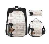 KoNsev Set di 3 borse per la scuola elementare con stampa, borsa per il pranzo, astuccio, cappello da cowboy e stivali, Cappello da cowboy e stivali, Taglia unica