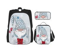 KoNsev Set di 3 borse per la scuola elementare con stampa, borsa per il pranzo con astuccio, ape volante, Gnomo carino, Taglia unica, A matita