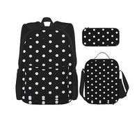 KoNsev Set di 3 borse per la scuola elementare con stampa, borsa per il pranzo con astuccio, ape volante, Black & White Big Dot, Taglia unica