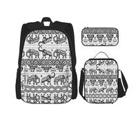 KoNsev Set di 3 borse per la scuola elementare con stampa, borsa per il pranzo con astuccio, mappa della barca, Modello di elefante bohemien, Taglia unica
