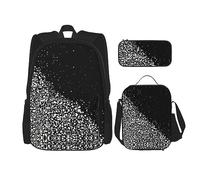 KoNsev Set di 3 borse per la scuola elementare con stampa, borsa per il pranzo con astuccio, margherite e farfalle, Glitter bianco nero, Taglia unica