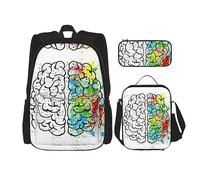KoNsev Set di 3 borse per la scuola elementare con stampa, borsa per il pranzo con astuccio portapranzo, Galaxy Diamond, Geometria Cervello Immagine Con Scienza, Taglia unica