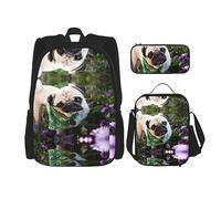 KoNsev Set di 3 borse per la scuola elementare con stampa, borsa per il pranzo con astuccio portapranzo, color sabbia e cammello, Dod nel Giardino, Taglia unica