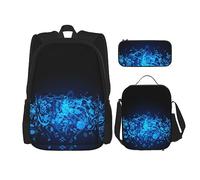 KoNsev Set di 3 borse per la scuola elementare con stampa, borsa per il pranzo con astuccio portapranzo, note musicali blu, Note musicali blu., Taglia unica