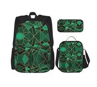 KoNsev Set di 3 borse per la scuola elementare con stampa, borsa per il pranzo con astuccio portapranzo, grazioso lama disegnato a mano, Geometrico nero e oro, Taglia unica