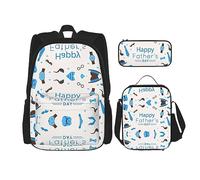 KoNsev Set di 3 borse per la scuola elementare con stampa, borsa per il pranzo con astuccio portapranzo, libri, Festa del papà amore papà, Taglia unica