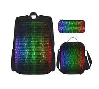 KoNsev Set di 3 borse per la scuola elementare con stampa, borsa per il pranzo e astuccio, arcobaleno colorato, Quadrato colorato., Taglia unica