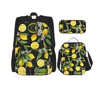 KoNsev Set di 3 borse per la scuola elementare con stampa, borsa per il pranzo e astuccio, divertente lettura di gatti, Modello di agrumi, Taglia unica