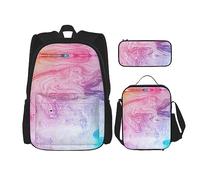 KoNsev Set di 3 borse per la scuola elementare con stampa, borsa per il pranzo e astuccio, Golden Retriever, Colorato Marmo Rosa Pastello Blu Viola, Taglia unica