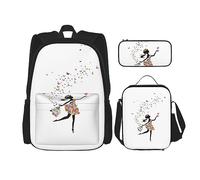 KoNsev Set di 3 borse per la scuola elementare con stampa, borsa per il pranzo e astuccio, motivo floreale bohémien colorato, Bambina Danza Farfalla, Taglia unica