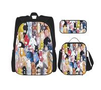 KoNsev Set di 3 borse per la scuola elementare con stampa, borsa per il pranzo e astuccio, motivo floreale bohémien colorato, Cavalli colorati dei cartoni animati, Taglia unica