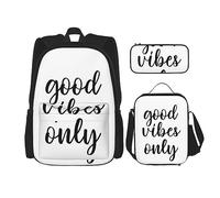 KoNsev Set di 3 borse per la scuola elementare con stampa, borsa per il pranzo e astuccio, nota musicale colorata, Solo buone vibrazioni, Taglia unica