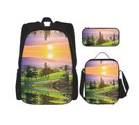 KoNsev Set di 3 borse per la scuola elementare con stampa, borsa per il pranzo e astuccio, nota musicale colorata, Golf Resort Parco, Taglia unica