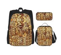 KoNsev Set di 3 borse per la scuola elementare con stampa, borsa per il pranzo e matite, motivo floreale, Camo Giallo & Verde, Taglia unica