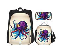 KoNsev Set di 3 zaini con stampa stampata, per viaggi, escursionismo, leggero, per laptop, borsa termica per il pranzo, borsa per il pranzo da donna, vecchio trattore fotografico fattoria, Polpo
