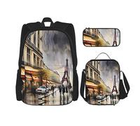 KoNsev Set di 3 zaini con stampa stampata, per viaggi, escursionismo, leggero, per laptop, borsa termica per il pranzo, borsa per il pranzo da donna, vecchio trattore fotografico fattoria, Pittura A