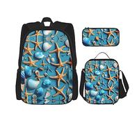 KoNsev Set di 3 zaini con stampa stampata, per viaggi, escursionismo, leggero, per laptop, borsa termica per il pranzo, borsa per il pranzo da donna, vecchio trattore fotografico fattoria, Ocean Sea