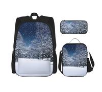 KoNsev Winter Snow Falling in The Park, 3 zaini, 40,6 cm, per scuola prescolare e portapranzo per bambini elementari, Nero , Taglia unica, Set di zaini per la scuola