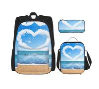 KoNsev Zaini da spiaggia romantica a forma di cuore, 3 pezzi, 40,6 cm, per scuola prescolare e contenitore per il pranzo per bambini elementari, Nero , Taglia unica, Set di zaini per la scuola