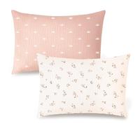 Konssy Confezione da 2 federe in mussola per bambini da 33 x 45 cm, in 100% cotone, morbide e traspiranti, con chiusura a busta (rosa, sole, foglia marrone)