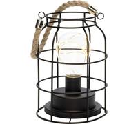 Konstsmide, 1815-780 - Lanterna LED rotonda in metallo, con interruttore on/off, timer 6 ore, funzionamento a batteria, interno, 9 diodi color ambra, cavo argentato