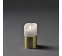 Konstsmide Candela a batteria, luce vivente 3D, fiamma tremolante a batteria, vera cera, funzione timer 4 o 8 ore, dettagli in ottone, 13,5 cm di altezza x 7,5 cm, bianco caldo