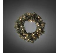 Konstsmide, 2754-800, corona LED in abete rosso, con sensore di luce e timer per 6 ore, 40 diodi color ambra, funzionamento a batteria, per esterni, cavo verde