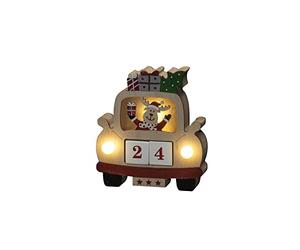 Konstsmide 3273-100 - Silhouette"Renna in auto" con dadi, timer 6H, 3 diodi bianchi caldi, funzionamento a batteria, interno, 2 batterie AAA da 1,5 V (non incluse)