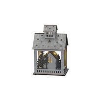Konstsmide 3278-210 - Silhouette"Casa e mercato", bianco, timer 6H, 10 diodi bianchi caldi, funzionamento a batteria, interno, 2 batterie AA 1,5 V (non incluse)