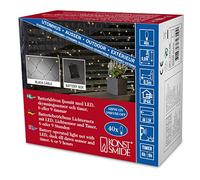 Konstsmide 3723-100 - Catena luminosa LED con interruttore on/off e sensore luminoso, timer per 6 e 9 ore, adatta a esterni (IP44), 40 diodi a luce bianca calda, funzionamento a batteria, con cavo bianco, 4 pile AA da 1,5 V escluse