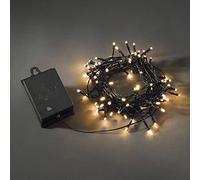 Konstsmide, 3728-800, catena luminosa a LED, con interruttore on/off, sensore di luce, timer 6h e 9h, 80 diodi ambrati, funzionamento a batteria, esterno (IP44), cavo nero, scatola nera