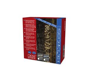 Konstsmide 3773 - 500 LED Mini luce del freno, 5 m/per esterno (IP44)/Sensore di luce e 6/Timer/65 diodi colorato/Funziona a batterie: 2 X D 1.5 V (non incluse), cavo trasparente