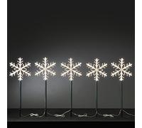 Konstsmide 4445-103 / Set bacchette luminose LED con fiocchi di neve 5 bacchette / 60 diodi bianco caldo / 24V trasformatore da esterno/cavo verde, elettrico