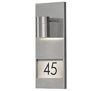 Konstsmide 7655-000 Modena - Lampada con Numero civico, L x P x A: 16 x 11 x 41 cm, 1 Lampadina da 35 W, IP44, in Acciaio Inox