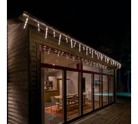 Konstsmide LED Eiszapfen Lichtervorhang, 32 Zapfen, mit Multifunktion, Steuergerät und Memoryfunktion, 96 Warm Weiße Dioden, 24V Außentrafo, transparentes Kabel Tenda Luminosa, Bianco, 17 unità