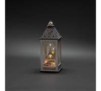 Konstsmide Lanterna a LED in legno con casa, timer 6 ore, 8 diodi a luce bianca calda, funzionamento a batteria, per interni - 3270-210
