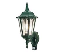 Konstsmide Firenze Up - Lampada da parete per esterni, con sensore PIR, 1 lampadina E27 Max da 100 W, in vetro acrilico trasparente, in alluminio, IP43, verde chiaro