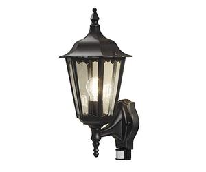 Konstsmide Firenze Up - Lampada da Parete per Esterni, con sensore PIR, 1 Lampadina E27 Max da 100 W, in Vetro Acrilico Trasparente, in Alluminio, IP43, Colore: Nero Opaco