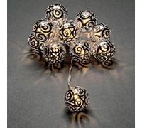 Konstsmide Ghirlanda luminosa decorativa a LED, sfere in metallo color argento, con timer di 6 ore, 10 diodi bianchi caldi, funzionamento a batteria, cavo trasparente