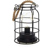 Konstsmide Lampada a batteria/lanterna a filo con micro luci LED/maniglia in corda/lampada nera/timer 6 ore/3 batterie AA (escl.) / 9 luci a LED bianco caldo