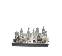 Konstsmide Luci natalizie a LED, sagoma di castello e villaggio in legno, timer 6H, 12 diodi, funzionamento a batteria o USB, per interni, 2 x AA 1,5 V (esclusi)