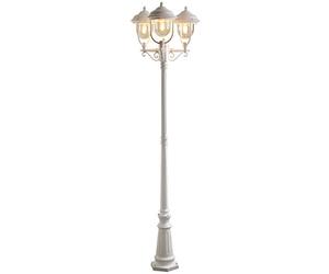 Konstsmide Parma - Lampada da Esterni a 3 colonne, Altezza 2,18 m, 1 x 75 W, E27 Max, Globo in Acrilico Trasparente, in Alluminio, IP43, Colore: Bianco Opaco