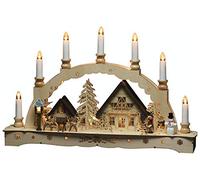 Konstsmide Silhouette in legno, sette candele, colori naturali, trasformatore interno 5 V, funzionamento a batteria, 17 diodi a luce bianca calda