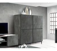KONTE.DESIGN Credenza PIETRASANTA in legno, finitura in acciaio ossidato, piano effetto marmo statuario, 136x50 cm