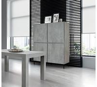 KONTE.DESIGN Credenza PIETRASANTA in legno, finitura in grigio cemento, piano effetto marmo statuario, 136x50 cm