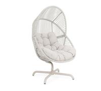 KONTE.DESIGN Poltrona girevole da giardino TARIFA con intreccio in fibra sintetica, base beige chiaro e cuscino