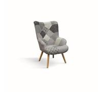 KONTE.DESIGN Poltrona HAVANA in tessuto patchwork grigio e gambe in legno