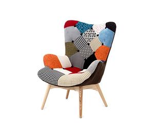 KONTE.DESIGN Poltrona HAVANA in tessuto patchwork Multicolore, gambe in legno di faggio, 70 x 78 x 96 cm