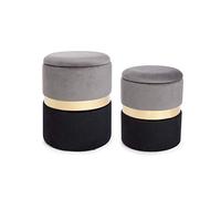 KONTE.DESIGN Set di 2 Pouf contenitore POLINA in velluto nero-grigio